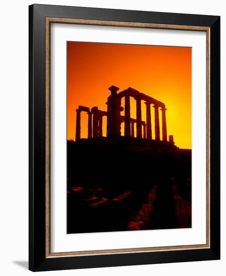 Ruins on Cliff in Cape Sounion, Poseidon, Greece-Bill Bachmann-Framed Photographic Print