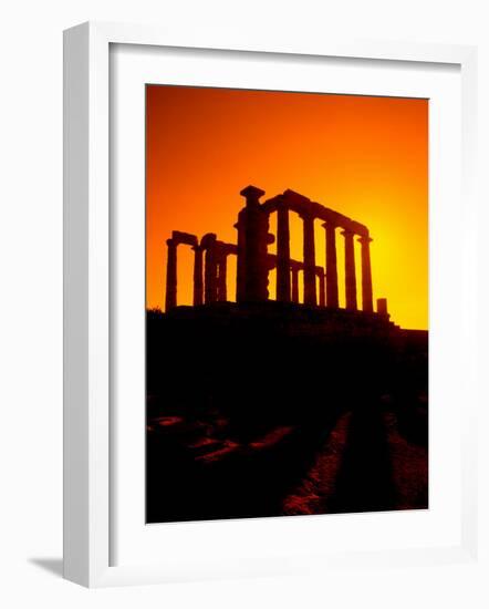 Ruins on Cliff in Cape Sounion, Poseidon, Greece-Bill Bachmann-Framed Photographic Print