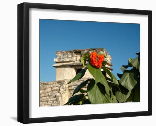 Ruins with Orange Flowers, Tulum, Mexico-Lisa S. Engelbrecht-Framed Photographic Print