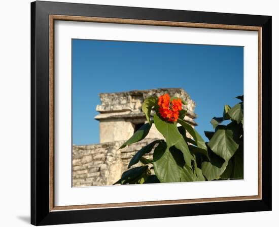 Ruins with Orange Flowers, Tulum, Mexico-Lisa S. Engelbrecht-Framed Photographic Print