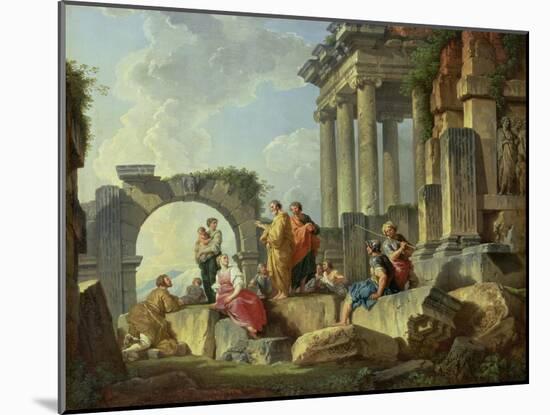 Ruins with the Apostle Paul Preaching, 1744-Giovanni Paolo Pannini-Mounted Giclee Print