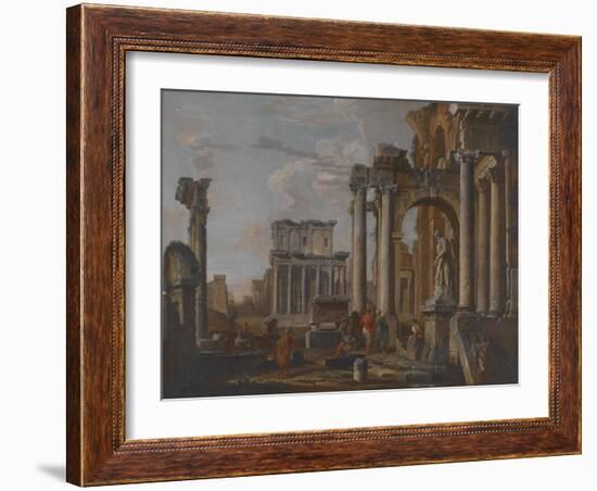 Ruins with the Temple of Antonius and Faustina, C.1727-30-Giovanni Paolo Pannini-Framed Giclee Print