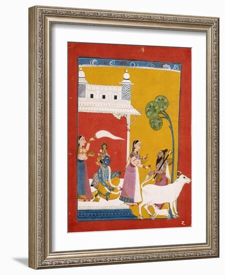 Rukmini Offering Water to the Sage Narada While Her Consort Krishna Sits in Her House-null-Framed Giclee Print