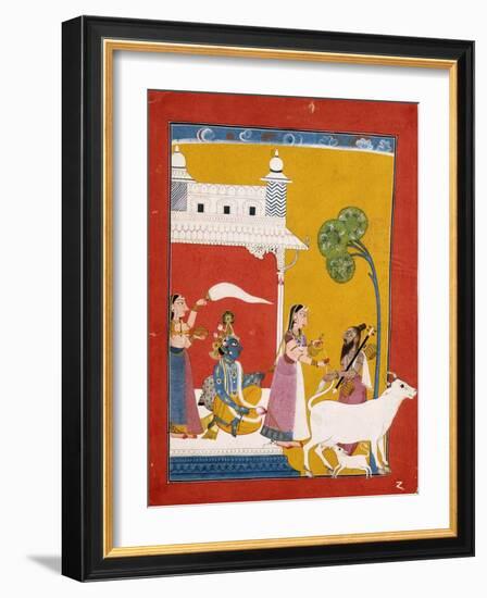 Rukmini Offering Water to the Sage Narada While Her Consort Krishna Sits in Her House-null-Framed Giclee Print