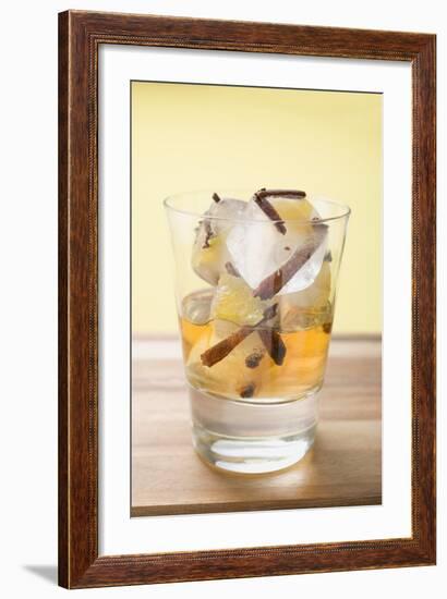 Rum and Ice Cubes with Spices and Pieces of Fruit in Glass-Foodcollection-Framed Photographic Print