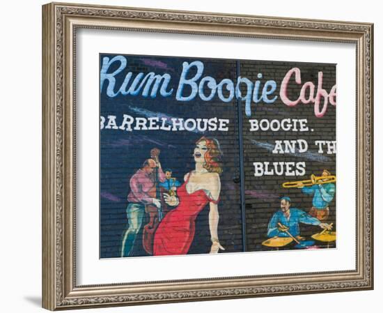 Rum Boogie Cafe, Wall Mural, Beale Street Entertainment Area, Memphis, Tennessee, USA-Walter Bibikow-Framed Premium Photographic Print