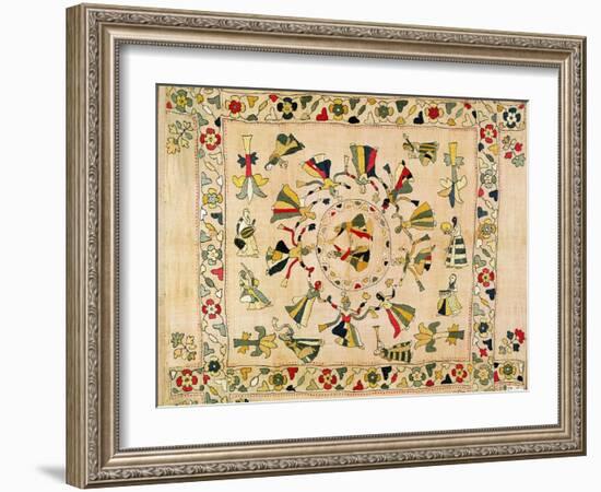 Rumal: Square Embroidery Cover Showing Punjabi Dance, Mid 19th Century-null-Framed Giclee Print