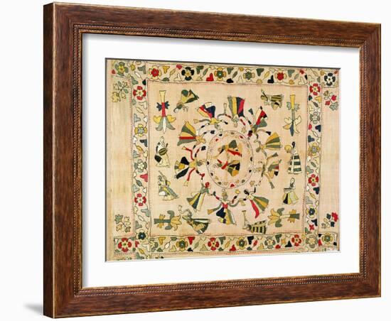 Rumal: Square Embroidery Cover Showing Punjabi Dance, Mid 19th Century-null-Framed Giclee Print