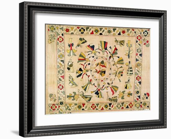 Rumal: Square Embroidery Cover Showing Punjabi Dance, Mid 19th Century-null-Framed Giclee Print