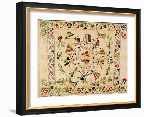 Rumal: Square Embroidery Cover Showing Punjabi Dance, Mid 19th Century-null-Framed Giclee Print