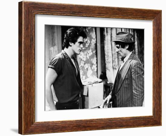 RUMBLE FISH, 1983 directed by FRANCIS FORD COPPOLA Matt Dillon and Dennis Hopper (b/w photo)-null-Framed Photo