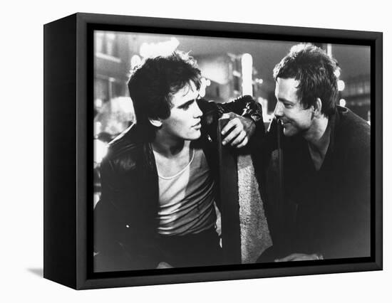 RUMBLE FISH, 1983 directed by FRANCIS FORD COPPOLA Matt Dillon and Mickey Rourke (b/w photo)-null-Framed Stretched Canvas