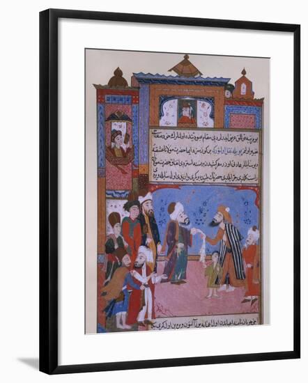 Rumi Offering his Belt to a Beggar, late 16th century-null-Framed Giclee Print