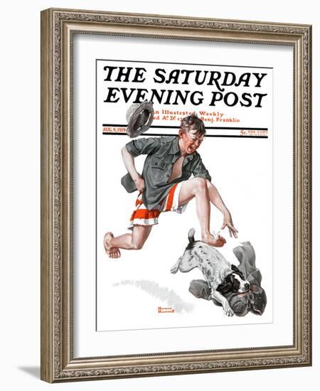 "Runaway Pants" Saturday Evening Post Cover, August 9,1919-Norman Rockwell-Framed Giclee Print