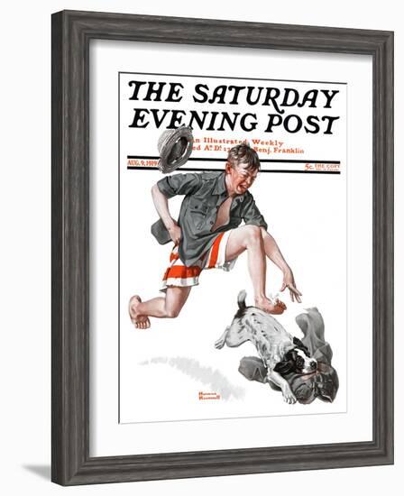 "Runaway Pants" Saturday Evening Post Cover, August 9,1919-Norman Rockwell-Framed Giclee Print