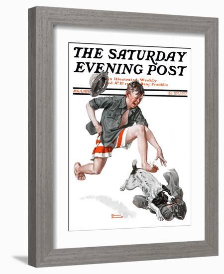 "Runaway Pants" Saturday Evening Post Cover, August 9,1919-Norman Rockwell-Framed Giclee Print