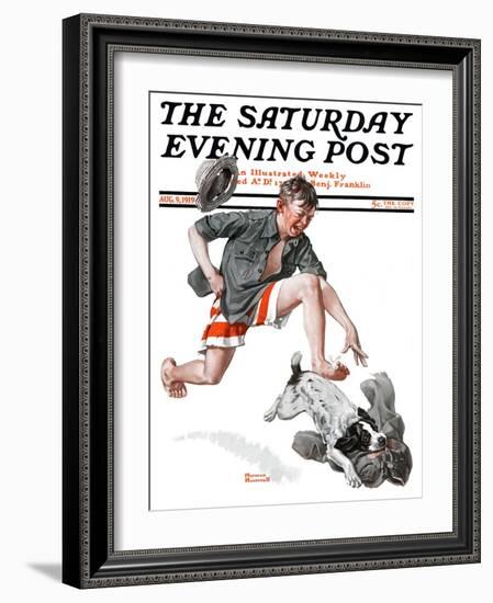 "Runaway Pants" Saturday Evening Post Cover, August 9,1919-Norman Rockwell-Framed Giclee Print