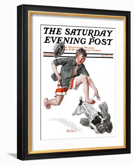 "Runaway Pants" Saturday Evening Post Cover, August 9,1919-Norman Rockwell-Framed Giclee Print