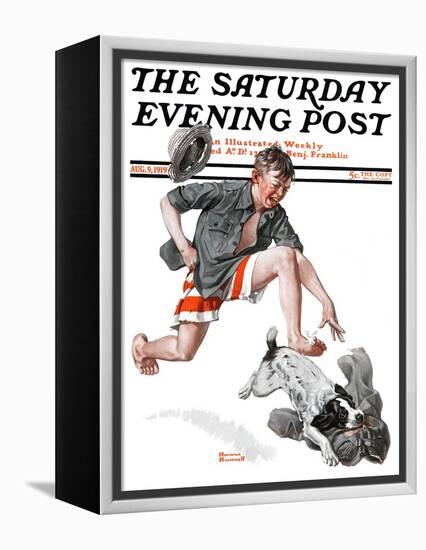 "Runaway Pants" Saturday Evening Post Cover, August 9,1919-Norman Rockwell-Framed Premier Image Canvas