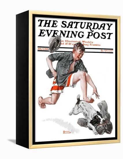 "Runaway Pants" Saturday Evening Post Cover, August 9,1919-Norman Rockwell-Framed Premier Image Canvas