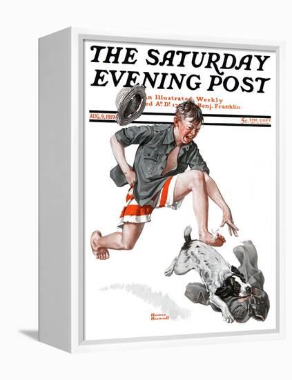 "Runaway Pants" Saturday Evening Post Cover, August 9,1919-Norman Rockwell-Framed Premier Image Canvas