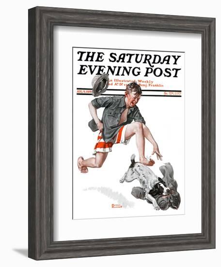 "Runaway Pants" Saturday Evening Post Cover, August 9,1919-Norman Rockwell-Framed Giclee Print