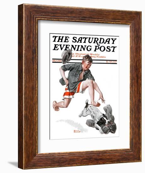 "Runaway Pants" Saturday Evening Post Cover, August 9,1919-Norman Rockwell-Framed Giclee Print