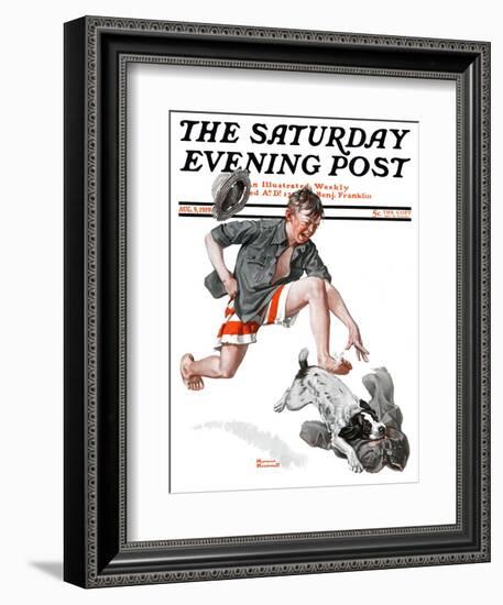 "Runaway Pants" Saturday Evening Post Cover, August 9,1919-Norman Rockwell-Framed Giclee Print