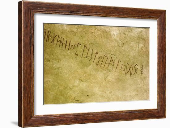 Runic stone with the oldest representation of the 24-rune alphabet in Sweden-Werner Forman-Framed Giclee Print