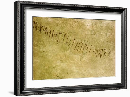 Runic stone with the oldest representation of the 24-rune alphabet in Sweden-Werner Forman-Framed Giclee Print