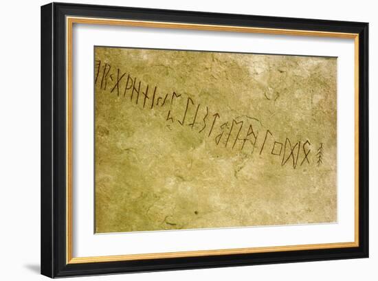 Runic stone with the oldest representation of the 24-rune alphabet in Sweden-Werner Forman-Framed Giclee Print
