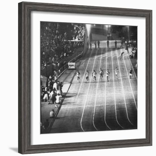 Runner Dave Sime Falling Out of Race Because of Leg Injury During Olympic Tryouts-Ralph Crane-Framed Premium Photographic Print