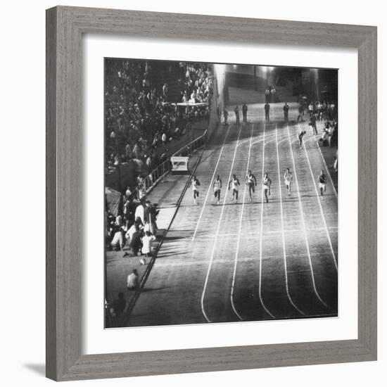 Runner Dave Sime Falling Out of Race Because of Leg Injury During Olympic Tryouts-Ralph Crane-Framed Premium Photographic Print