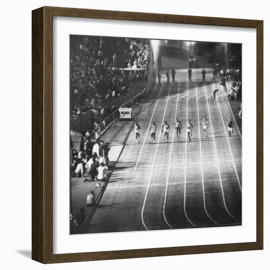 Runner Dave Sime Falling Out of Race Because of Leg Injury During Olympic Tryouts-Ralph Crane-Framed Premium Photographic Print