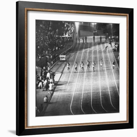 Runner Dave Sime Falling Out of Race Because of Leg Injury During Olympic Tryouts-Ralph Crane-Framed Premium Photographic Print