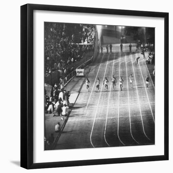 Runner Dave Sime Falling Out of Race Because of Leg Injury During Olympic Tryouts-Ralph Crane-Framed Premium Photographic Print