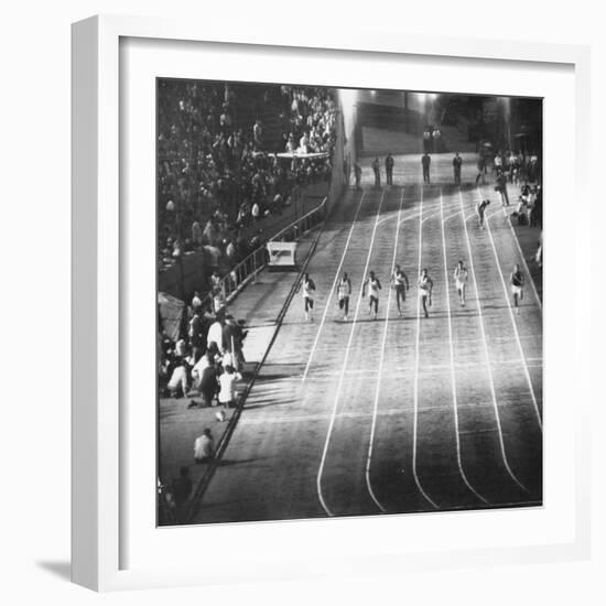 Runner Dave Sime Falling Out of Race Because of Leg Injury During Olympic Tryouts-Ralph Crane-Framed Premium Photographic Print