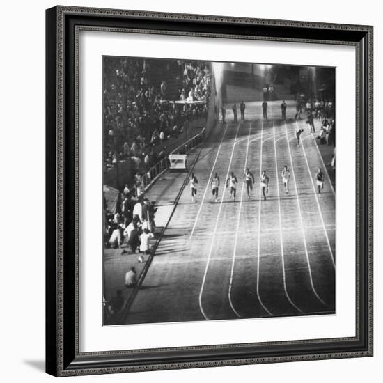 Runner Dave Sime Falling Out of Race Because of Leg Injury During Olympic Tryouts-Ralph Crane-Framed Premium Photographic Print