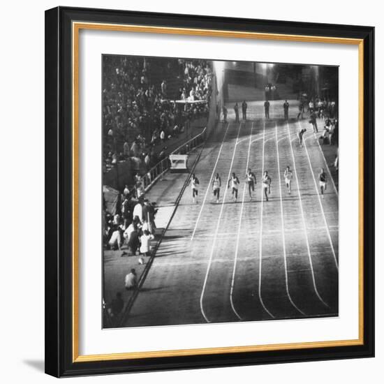 Runner Dave Sime Falling Out of Race Because of Leg Injury During Olympic Tryouts-Ralph Crane-Framed Premium Photographic Print