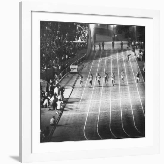 Runner Dave Sime Falling Out of Race Because of Leg Injury During Olympic Tryouts-Ralph Crane-Framed Premium Photographic Print