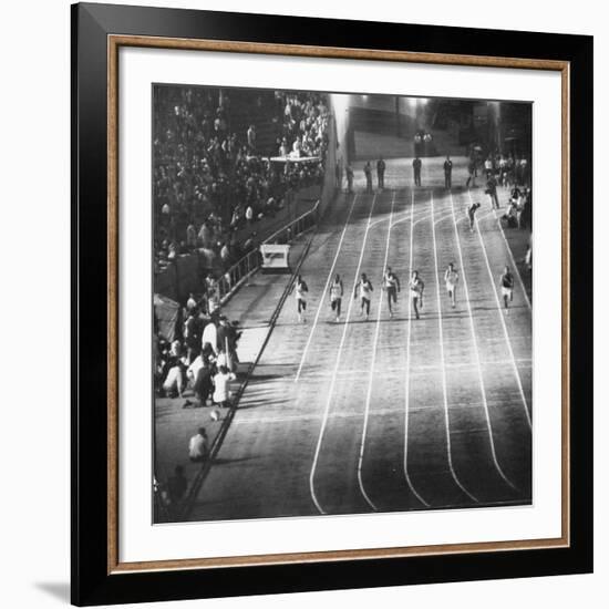 Runner Dave Sime Falling Out of Race Because of Leg Injury During Olympic Tryouts-Ralph Crane-Framed Premium Photographic Print