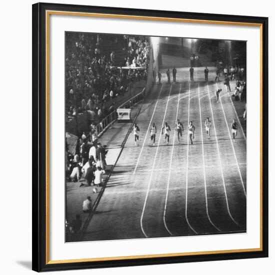 Runner Dave Sime Falling Out of Race Because of Leg Injury During Olympic Tryouts-Ralph Crane-Framed Premium Photographic Print