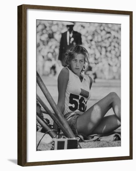 Runner Gunhild Larking Relaxing at the Olympics-null-Framed Premium Photographic Print