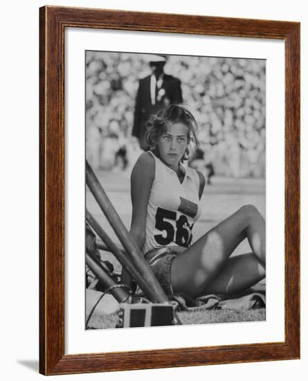 Runner Gunhild Larking Relaxing at the Olympics-null-Framed Premium Photographic Print