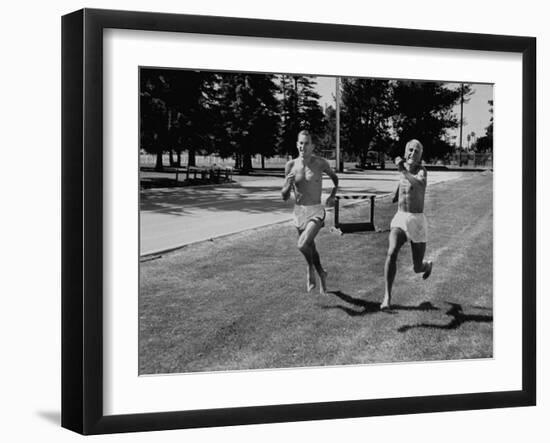 Runner Herb Elliot Running with His Trainer Percy Cerutty-null-Framed Photographic Print