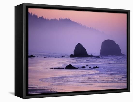 Runner on The Beach, Cannon Beach, Oregon, USA-Gavriel Jecan-Framed Premier Image Canvas