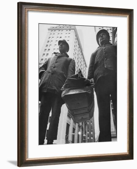 Runners Carying Stock Certificates to Bank after Exchange Has Closed-Charles H^ Phillips-Framed Photographic Print