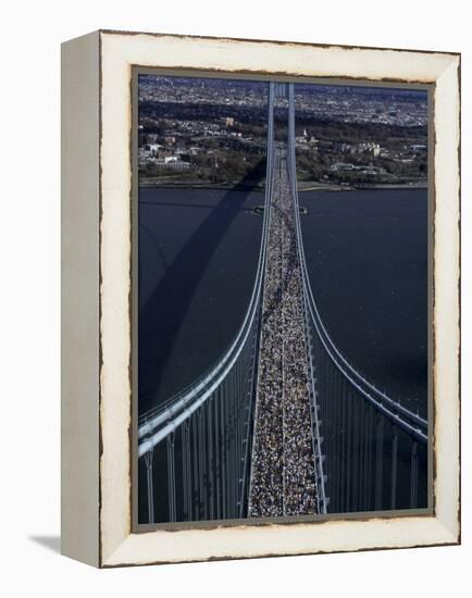 Runners Crossing the Verrazano Bridge after Starting the 1999 New York City Marathon-null-Framed Premier Image Canvas