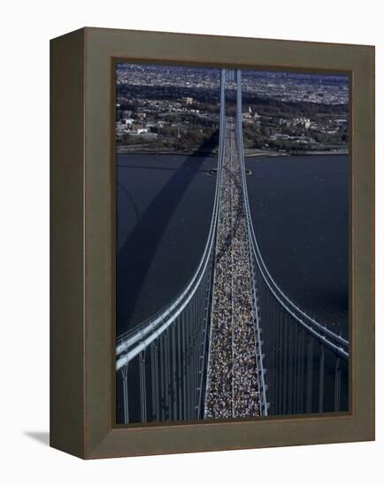 Runners Crossing the Verrazano Bridge after Starting the 1999 New York City Marathon-null-Framed Premier Image Canvas