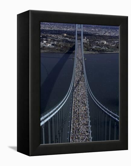 Runners Crossing the Verrazano Bridge after Starting the 1999 New York City Marathon-null-Framed Premier Image Canvas